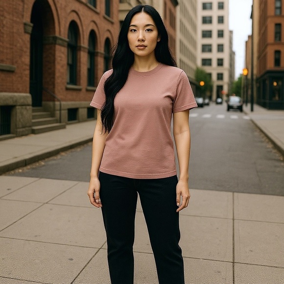 [WOMEN] UNIQLO U Fitted T-Shirt S Beige Pink 100% Cotton - Picture 2 of 8